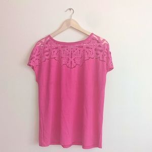 Nwot pink t shirt with detailed neckline